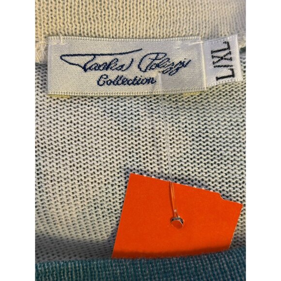 Tasha Polizzi Collection Cream & Teal Aztec Print Poncho Blouse L/XL Tassel Frin - Picture 6 of 6